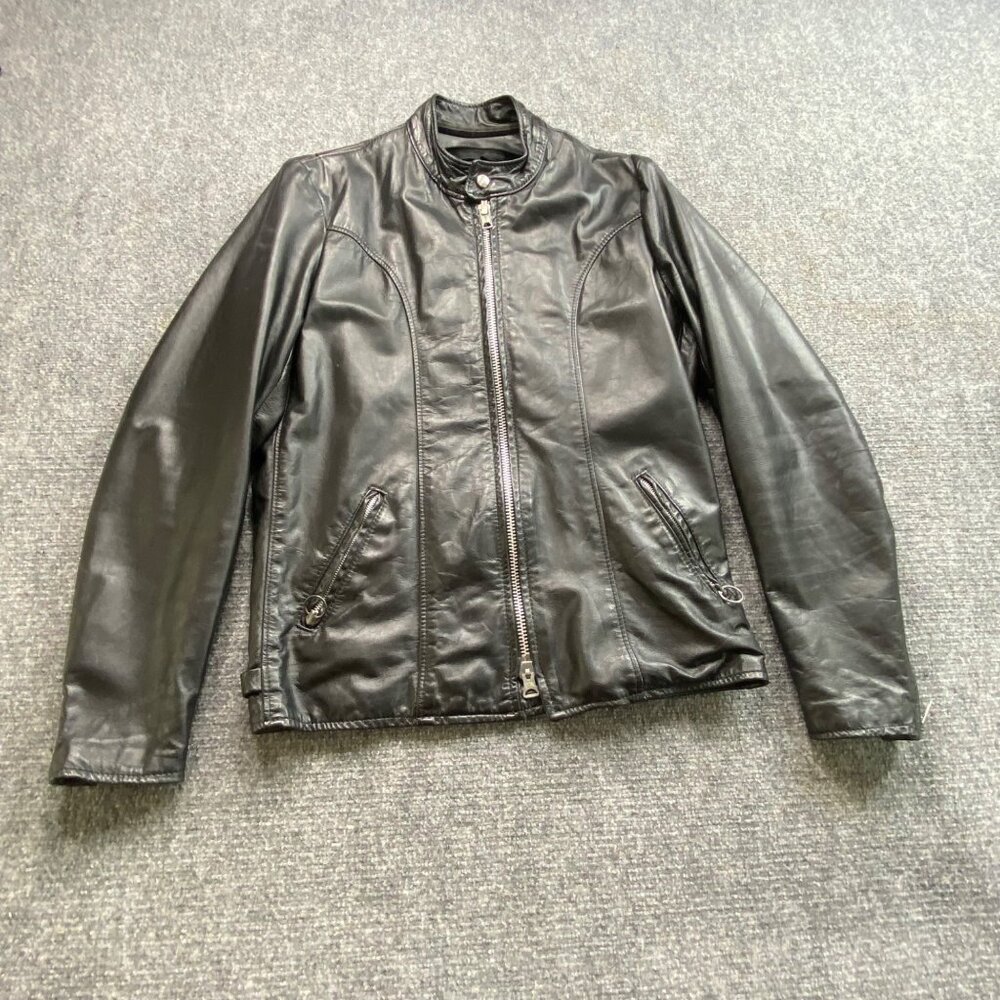 VTG Brooks Leather Sportswear Jacket Mens 38 Black Biker Motorcycle Made in USA